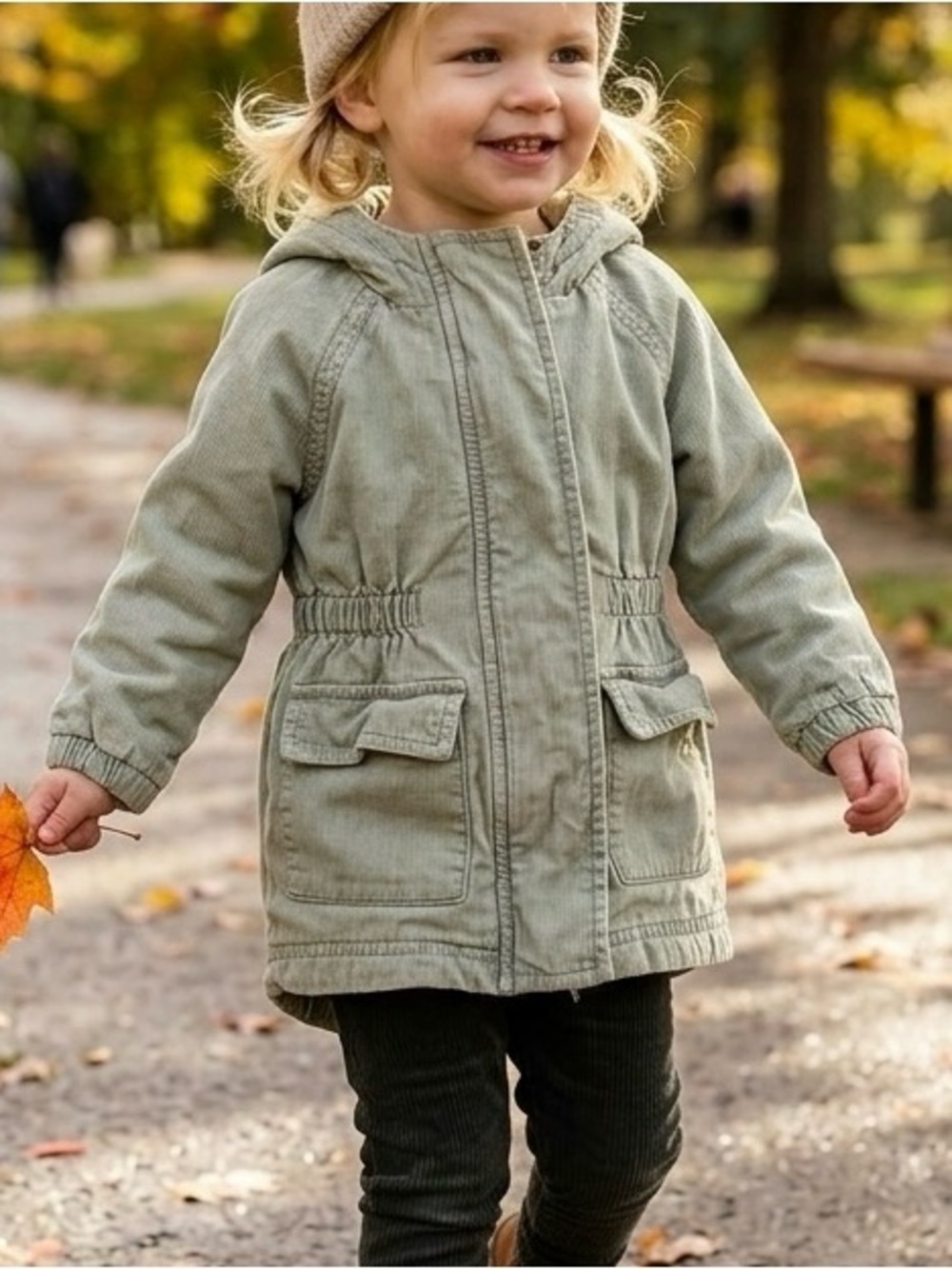 18-24M Old Navy Sage Green Drapey Anorak Hooded Parka Jacket Coat Baby Girl